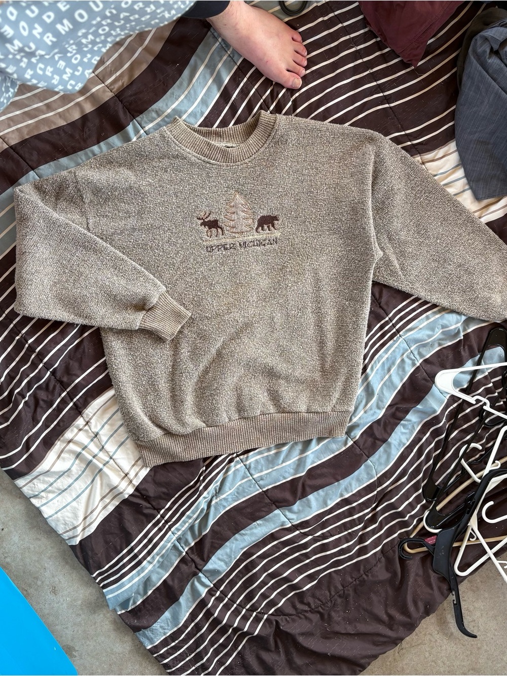 Men's Beige 'Upper Michigan' Crewneck Sweater made in USA vintage knit
